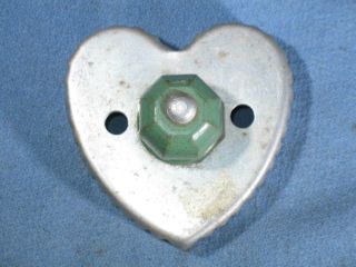 Vintage Aluminum Heart Shaped Cookie Cutter W/green Wood Handle & Ruffled Edges
