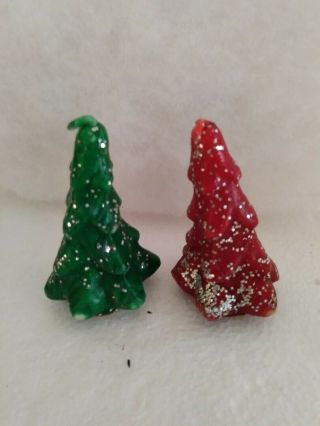 2 Vintage Gurley Christmas Tree Wax Red & Green Glitter Candles 3 1/4” Tall