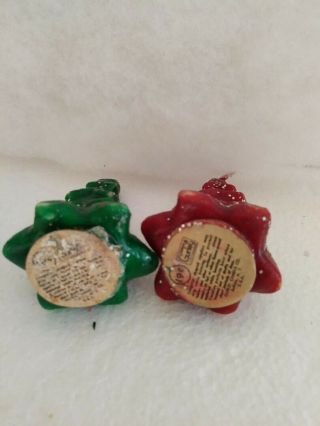 2 Vintage Gurley Christmas Tree Wax Red & Green Glitter Candles 3 1/4” Tall 2