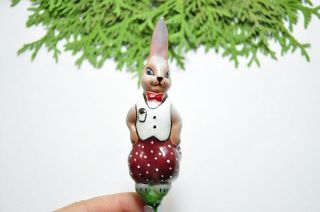 Rare Rabbit Bunny Vintage Russian USSR Glass Christmas Ornament Decor 2