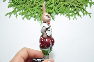 Rare Rabbit Bunny Vintage Russian USSR Glass Christmas Ornament Decor 3