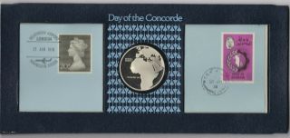 Day Of Concorde London To Bahrain Silver Medal & Stamp Cover Set With Booklet.