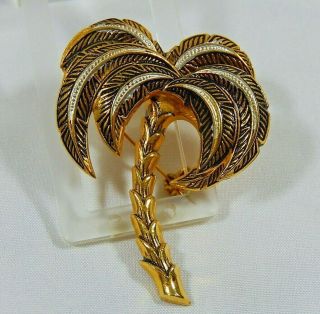 Vtg Mid Century Spain Gold And Black Damascene Palm Tree Brooch Pin Cond