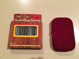 1 Vintage Red Felt Hand Warmer And 12 Old Stock Solid Fuel Sticks