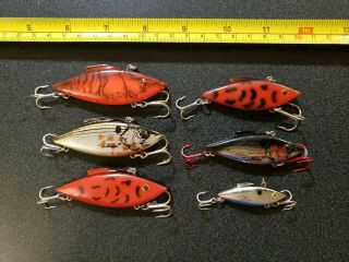 (6) Vintage Rattle Trap Fishing Lures Red Crawdad