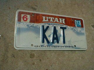 2013 Utah Vanity License Plate Kat,  Cat,  Katherine Cathy Kathy Kathryn Catherine
