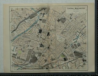 1930 Vintage Bartholomew Map Plan Of Central Manchester