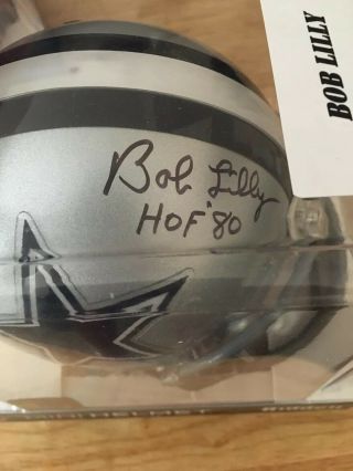 Bob Lilly Auto Mini Helmet Leaf Authenticated Cowboys Inscribed ‘hof 80’