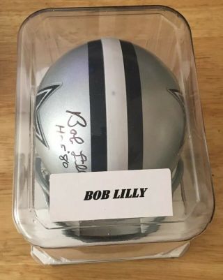 Bob Lilly Auto Mini Helmet Leaf Authenticated Cowboys Inscribed ‘HOF 80’ 2