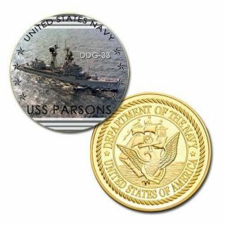 U.  S.  United States Navy | Uss Parsons Ddg - 33 | Gold Plated Challenge Coin