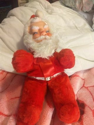 Vintage Christmas Rubber Vinyl Face Santa Claus Stuffed Doll 2