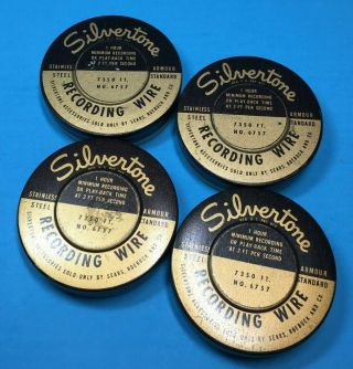Silvertone Recording Wire 4 Spools Stainless Sears Roebuck 1 Hour 6757 Vintage