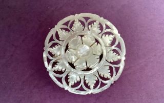 Vintage Intricately Carved Mother Of Pearl Flower Brooch