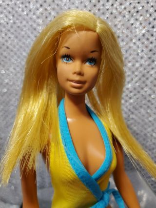 Vintage 1975 Malibu Barbie Doll With Swimsuit Tnt Body Korea
