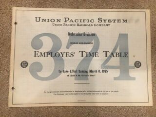 1925 Union Pacific Railroad Co Up Sys Employee Timetable Nebraska Division 374