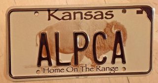 Kansas Buffalo Vanity Auto License Plate " Alpca " Ks Home On The Range
