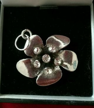 Vintage Style Costume Jewellery Silver Crystal Flower Pendant