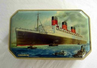 Queen Mary Cunard Pre - Wwii Ocean Liner Benson Candy Box Souvenir Tin Looks