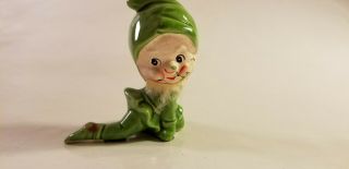 Vintage Antique Ceramic Elf/pixie Small Green Posing Figurine With Beard