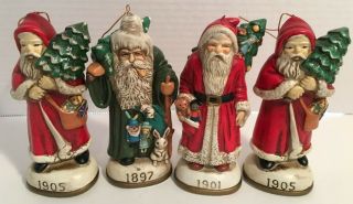 4 Old World Santa Claus Christmas Figurines Ornaments Korea Vintage 1984 - 1986