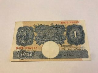 Vintage Great Britain Note 1 Pound (1940) Blue Peppiat Prefix R30e 880681 - Vf