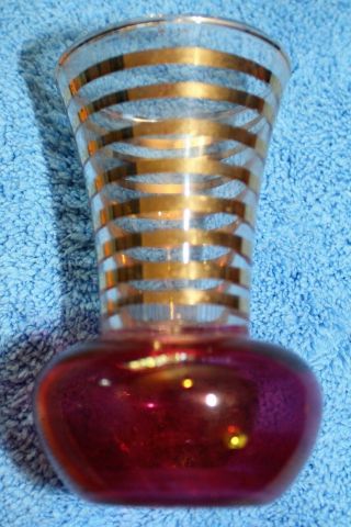 1 raspberry red on clear gold trim glass bud vase 4 inch 2