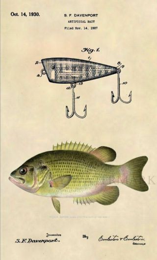 Rock Bass Fishing Lure Us Patent Art Print - Vintage Bass Fishing Art 40