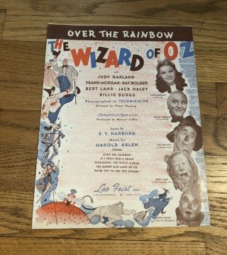 Vintage Over The Rainbow The Wizard Of Oz Sheet Music 1939