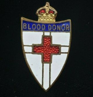 Vintage Red Cross Blood Donor Badge Kings Crown