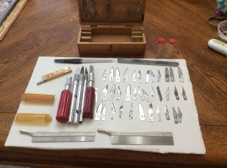 Vintage Xacto Knife Set W/wooden Box