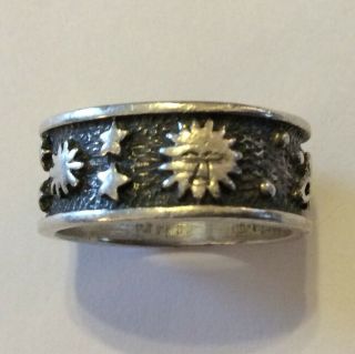 Vintage Sterling Silver Sun Moon Stars Solar System Ring Size 6 Band.  925