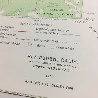 Vintage Usgs Map Blairsden California 1970s 1972 Topographic 1:24000 Scale
