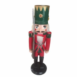 Wooden Holiday Nutcracker 14 Inches Vintage Hand Painted 1970 Great Cond.