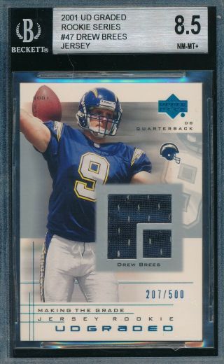 Drew Brees 2001 Ud Graded Game Jersey /500 Bgs 8.  5 Rookie Card 47