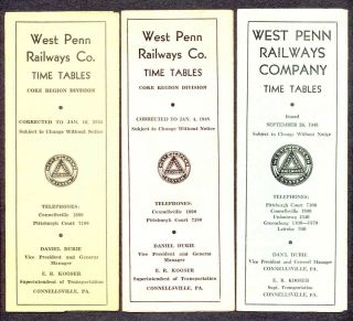 West Penn Rys Interurban Timetables - (5) - 1942 - 1952 - Nr