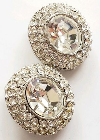 Vintage Earrings Clip Silver Tone Metal Signed St.  John Crystal Glass Rhinestones