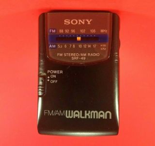 Vintage Sony Fm/am Stereo Portable Radio Walkman Srf - 49 With Belt Clip