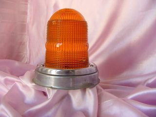 Vintage Chrome Metal & Orange Glass Cats Eye No.  10 Beacon Caution Lamp Light