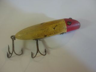Vintage Wooden,  Glass Eyes Red Tip Yellow Body Fishing Lure
