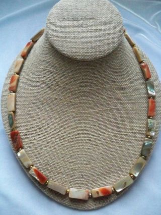 21 " Vintage Abalone Shell Rectangular Bead Necklace