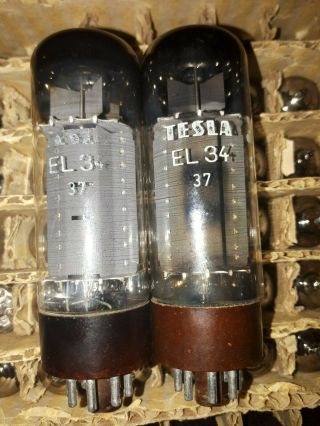 2 X Tesla El34 6ca7 Brown Base Tubes