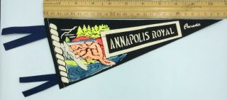 Annapolis Royal Nova Scotia Vintage 11” 1950’s Felt Pennant W Beaver