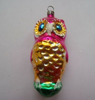 Vintage Blown Glass Owl Christmas Tree Ornament