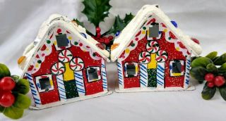 Vintage Christmas Alpine Village Metal Gingerbread House Light Cover Set Of 2