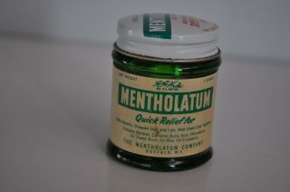 Vintage Mentholatum Bottle Green Glass Empty