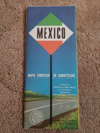 1966 Mexico Vintage Tourist Road Map Tourist Travel