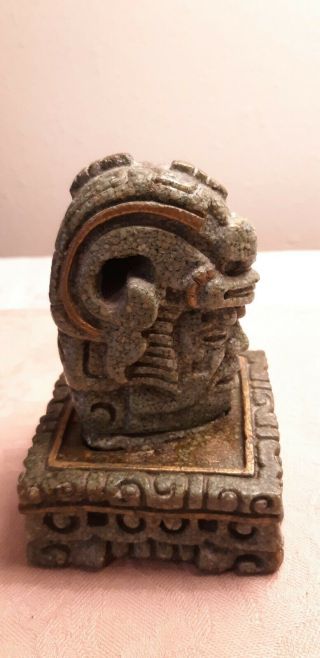 Vintage Mayan Aztec Statue Malachite Stone Gold Trim Art. 3