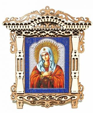 Holy Mary Small Wood Framed Religious Virgin Godmother Orthodox Russian Icon