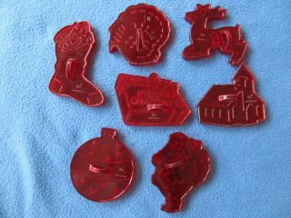7 Vintage Hrm Red Clear Plastic Christmas Cookie Cutters