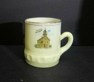 Antique Custard Glass Cup Or Mug Souvenir Of Old Seminary,  Northwood Ridge Nh